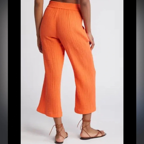 sincerely jules High Rise Gauze Womens Slub Knit Cropped Wide Leg Pant Orange S - Picture 1 of 9